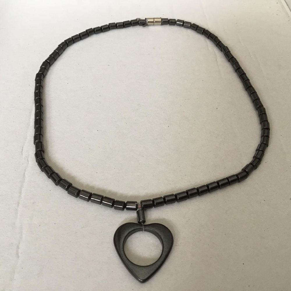 Black Heart Pendant Hematite Necklace
